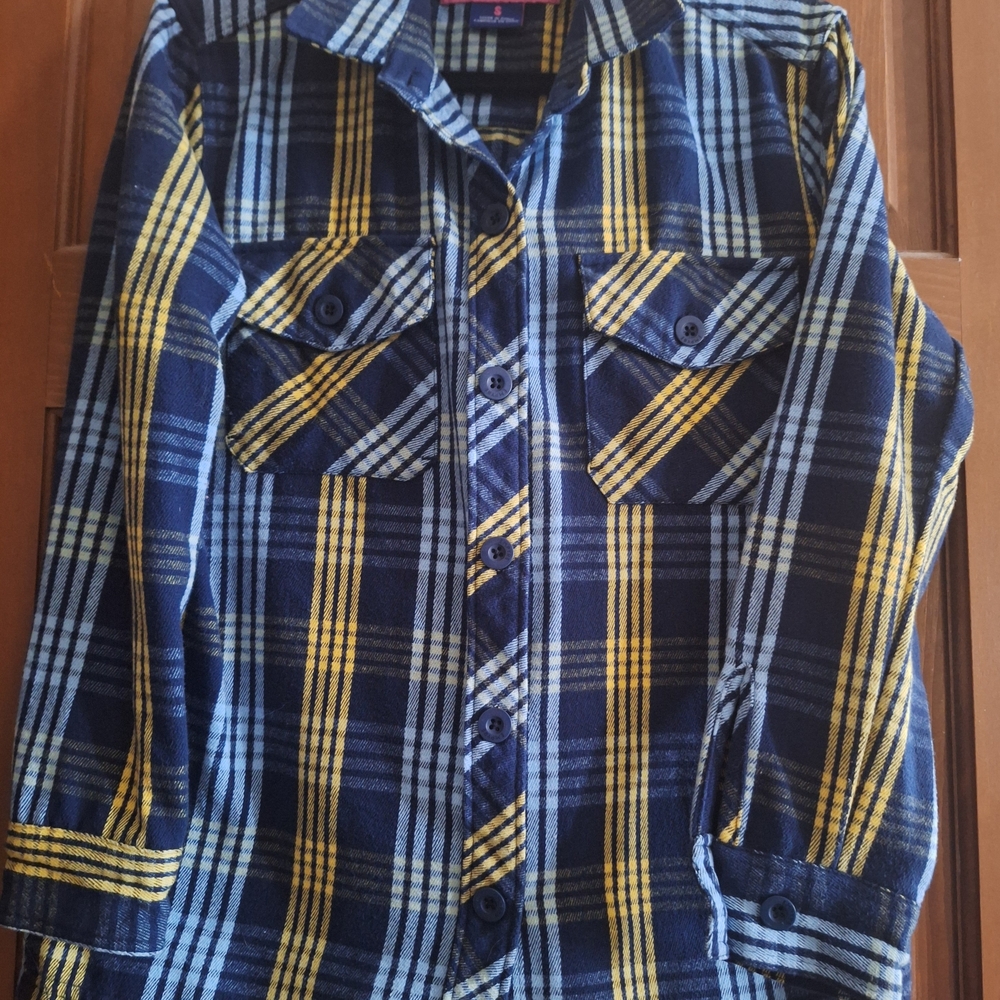 Empyre Navy and Mustard Plaid Shirt